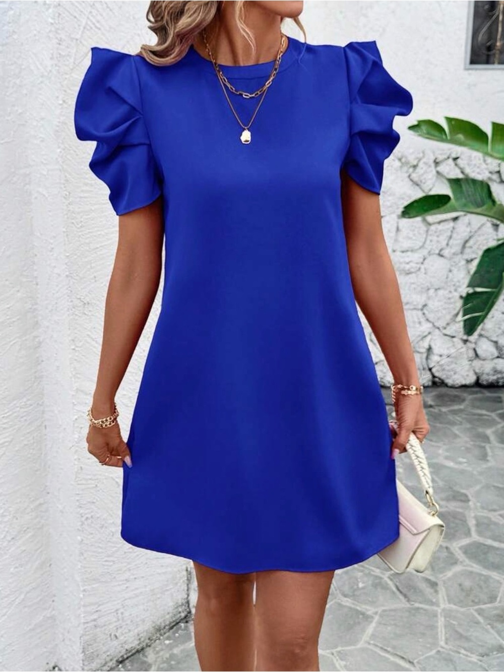 Women’s Puff Sleeve Shift Dress in Royal Blue